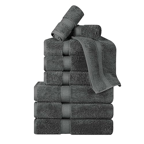 BLUENILEMILLS BNM Madeline Egyptian Cotton Heavyweight Towels, Ideal for Shower, Spa, Hotel, 800 GSM, Face/Washcloths, Hand Towels, Bath Towels, Highly-Absorbent, Luxury, 9 Piece Towel Set, Charcoal - color: Charcoal, size: 9-Piece Towel Set
