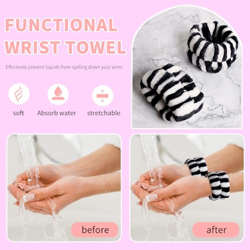 WSYUB Makeup Headband, Spa Headband and Wristband Set, Headbands for Washing Face, Black and White Headbands for Women Girls - color: Black and White