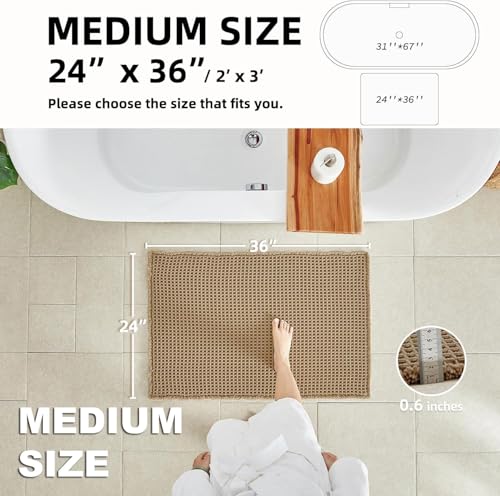 TYUU Waffle Bath Mat, Boho Bathroom Rugs Non Slip Washable Super Absorbent Quick Dry Farmhouse Bathroom Decor, 36"x24" / 3' x 2' Khaki - color: Khaki, size: 2' X 3' (Rectangular)