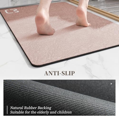 Diatomaceous Earth Bath Mat Rugs Quick Dry Super Absorbent Non Slip Rubber BottomThin Bathroom Mat Fit Under Door, Floor Rugs in Front of Bathtub,Shower Room,Sink,Washable, 17" x 32", Blush Pink - color: Blush Pink, size: 1'5" x 2'8" (Rectangular)