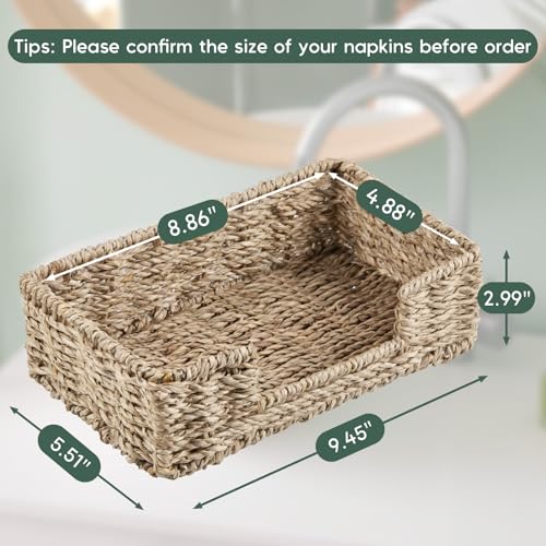 Napkin Holder for Bathroom, Woven Wicker Seagrass Guest Towel Holder Tray, Disposable Paper Hand Towel Holder for Bathroom Accessories, Dinner Napkin Holder for Kitchen Table Party - color: Light Brown, size: 9.45"L x 5.43"W x 2.91"H