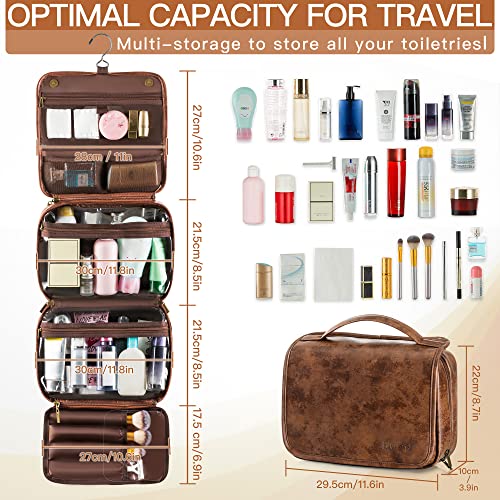 Elviros Hanging Travel Toiletry Bag Gift for Men，Mens Toiletries Bag Gifts Set Shaving Dopp Kit Water-resistant Bathroom Toiletries Organizer PU Leather Cosmetic Bags 2 Pack - color: Dark Brown, size: 2 Piece