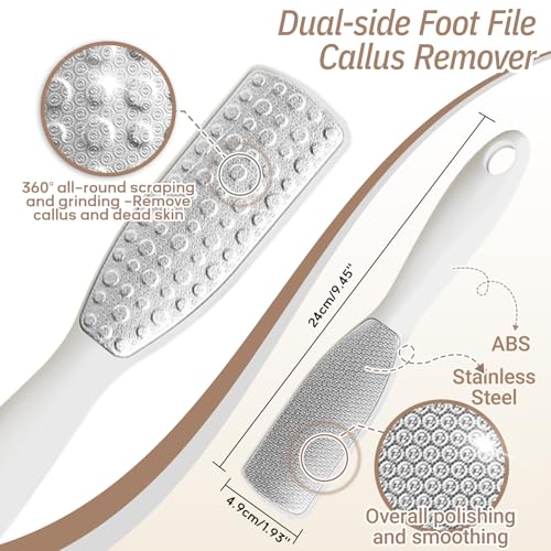New Foot Brush & Foot Files Set(3PCS), 3-IN-1 Foot Scrubber with Long Handle, 10.2’’-27.5’’Adjustable Foot Scrub Brush and 2 Upgrade Foot File Callus Remover, Gift-Box Packed(White+2*Foot File) - color: White Kit04
