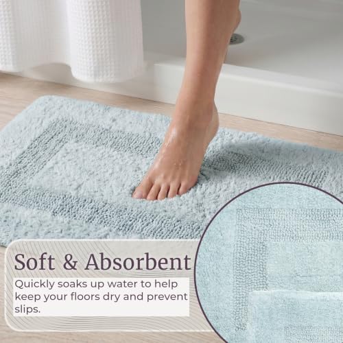 Cotton Bath Mat Set- 2 Piece 100 Percent Cotton Mats- Reversible, Soft, Absorbent and Machine Washable Bathroom Rugs By Lavish Home (Seafoam) - color: Seafoam