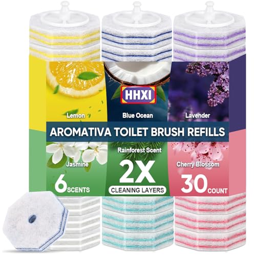 30Ct Aromative Toilet Brush Refills, Toilet Bowl Cleaner Refills, Double-Layer Cleaning Pads Added, Disposable Refill Heads for Toilet Bowl Cleaner Wands, 6 Flavors（Patented） - color: 6 Assorted Scents: Lemon, Lavender, Jasmine, Blue Ocean, Rainforest, Ch