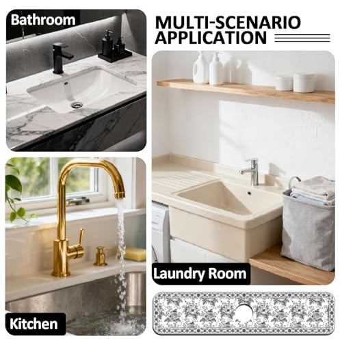 2 Pcs Kitchen Sink Splash Guard Faucet Mat Black Sketch Flowers Pattern Faucet Mat for Sinks Absorbing Drying Mats for Kitchen Bathroom - color: Black Sketch Flowers