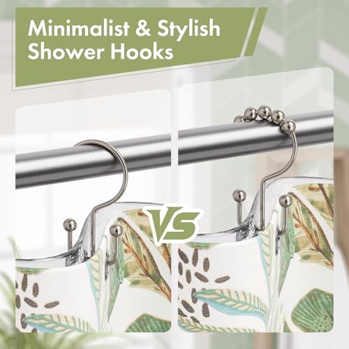 Amazer Nickel Shower Curtain Hooks, 12PCS Minimalist Simple Double Shower Curtain Rings, Rust-Resistant Metal Shower Hooks Shower Curtain Hangers, Shower Rings for Bathroom Shower Rods Curtains - color: Nickel, style: Minimalist - Double Hooks