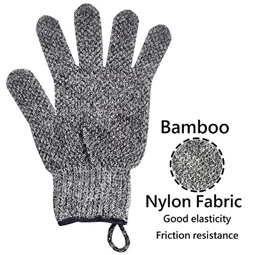 Exfoliating Gloves with Hanging Loop - 1 Pair Bamboo Charcoal Bath/Shower Gloves, Bath Gloves for Shower Exfoliating and Ingrown Hair/Dead Skin Remover - Bamboo Charcoal - Exfoliator Mitt Scrub Gloves - style: 1 Pair Bamboo Charcoal Exfoliating Gloves