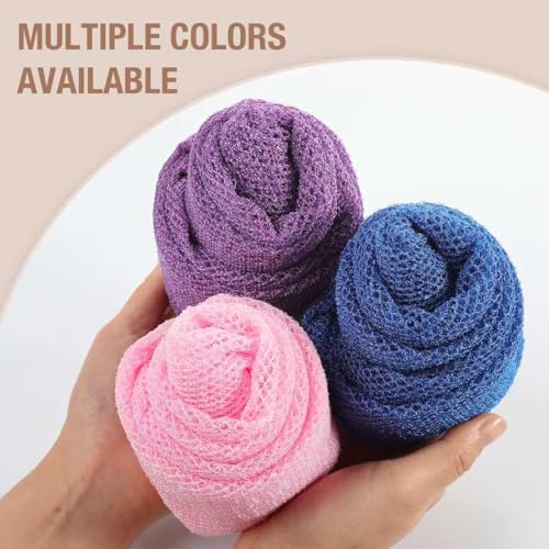 African Net Sponge Extra Long 3 Pieces, Loofah Back Scrubber for Shower, Exfoliating Washcloth & Body Scrubber, 39.37" L x 12.99" W Bath Sponge (Blue, Pink, Purple) - color: Blue,pink, Purple