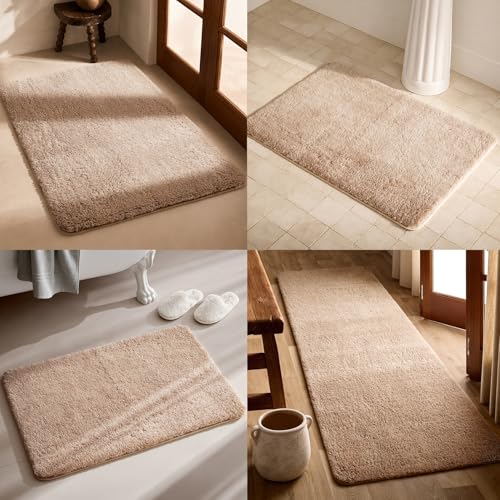 TYUU Bathroom Runner Rug, Ultra Soft Long Bath Mat Machine Washable Super Absorbent Quick Dry Bathroom Runner Rugs 24 x 60 Non Slip, Beige 24" x 60" - color: Beige, size: 24" x 60"
