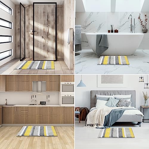MIULEE Yellow Grey Bathroom Rug 24x36 Inch, Soft Thick Microfiber Striped Bath Mat, Non Slip Fluffy Plush Machine Washable Quick Dry for Bathroom Decor, Floor Tub and Shower - size: 2' x 3' (Rectangular)