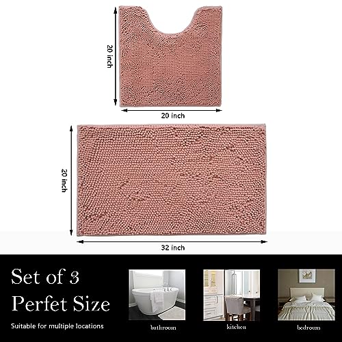 Bathroom Rugs Chenille Bath mat 2 Piece Set, Super Absorbent, Strong PVC Non Slip Backing, Bath mats for Bathroom, Plush Shaggy, Thick, Machine Washable, Bathtub, Toilet.(Deep Pink) - color: Deep Pink, size: 20''×20''U-Shape+20''×32''