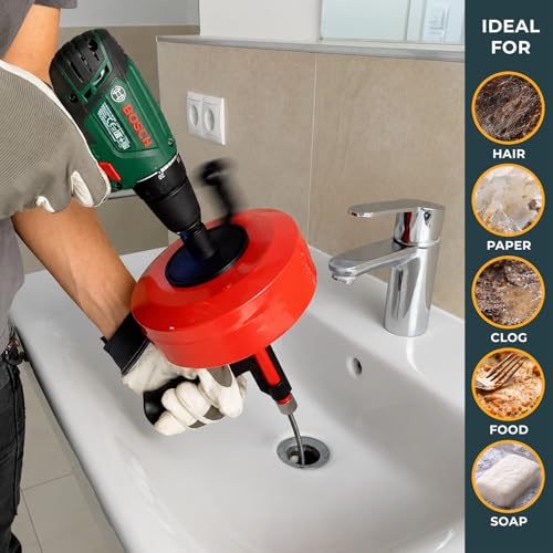 MEISTERFAKTUR drain snake - Auto Feed - Ideal plumbing snake for sink and drain unblocking - Solid drain auger for real DYIs! (50FT) - color: 50FT