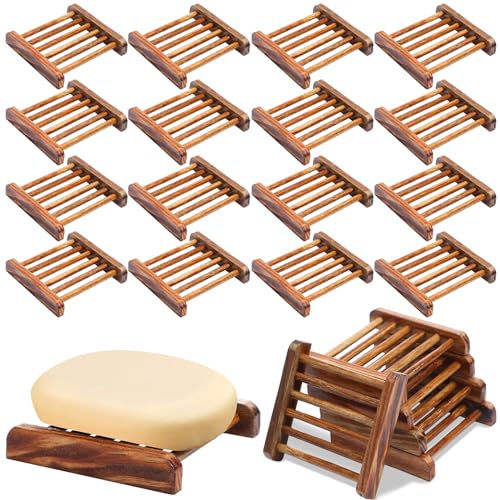 Amyhill 25 Pcs Bamboo Wood Soap Dish Bulk Bathroom Wooden Soap Holder Savers Self Draining Dishes Handcraft Tray, 3.3 x 3.3 x 0.67 Inch (Charcoal Color) - color: Charcoal Color