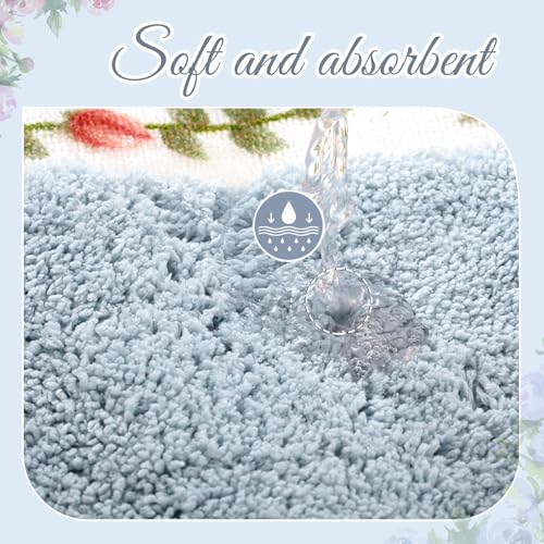 Timgle 4 Pcs Rose Flowers Coquette Bathroom Rugs Set Coquette Decor Rose Flower Area Rugs Non Slip Absorbent Washable Door Mat Floral Bathroom Carpet for Home Hotel, 4 Shapes (Blue) - color: Blue