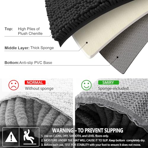 Smiry Luxury Chenille Bathroom Rugs 30x20, Extra Soft and Absorbent Shaggy Bath Mat, Machine Washable, Non-Slip Plush Carpet Runner for Tub, Shower, and Floor, Home Decor Accessories, Black - color: Black, size: 30'' X 20''