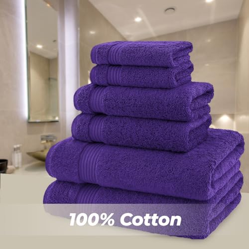 American Bath Towels 100% Cotton 6 Piece Turkish Towel Set, Ultra Soft Absorbent Bathroom Towels, 2 Bath Towel 2 Hand Towels 2 Washcloths, Purple - color: Purple, size: 6 Piece Towel Set XL