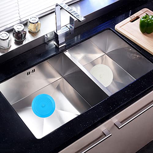 V-TOP Bath Tub Drain Stopper 2 Pack, 6 inch Silicone Drain Cover Tub Plug | Universal Flat BathTub Drain Cover Sink Stopper, Shower Drain Plug for Kitchen, Bathroom Tub Accessories and Laundry - color: 6" White&blue