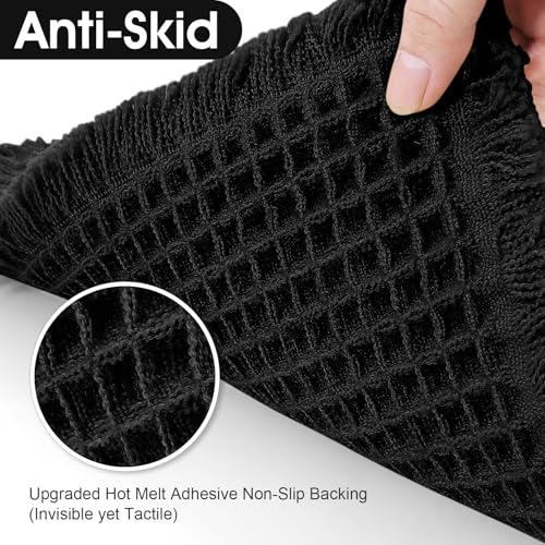 Upgraded Waffle Bath Mat Set 2 Piece Black, Super Absorbent Non-Slip Quick Dry Bathroom Rugs with Tassels, Machine Washable Ultra Soft Boho Bath Rugs for Floor, Toilet Mats Boho Farmhouse Decor - color: Black, size: 24"x17"+5'x2'