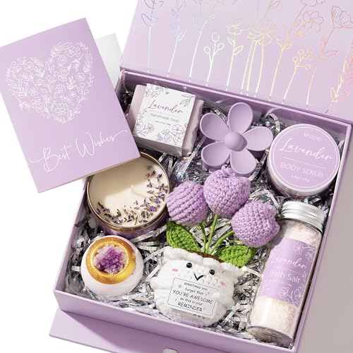 Spa Gifts for Women Bath Gift Set, Lavender Relaxing Spa Gift Baskets Home Bath Set Self Care Kit Care Package Thank You Birthday Mothers Day Easter Gifts for Women Mom Friends Sister Teen Girl Wife - color: Purple-Lavender