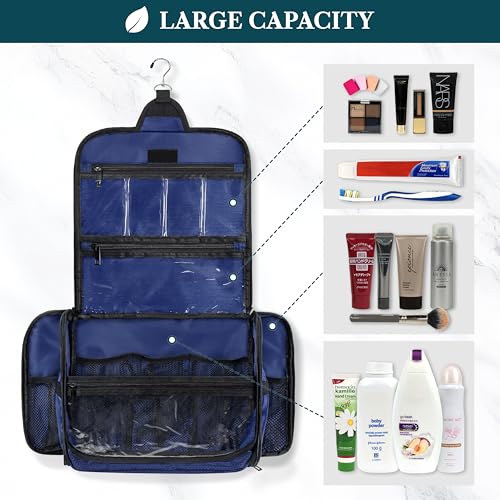 PAVILIA Large Hanging Toiletry Bag for Men, Travel Toiletry Organizer with 10 Compartments, Swivel Hook and 3 Leakproof Pockets, Water Resistant Shaving Kit Case, Packs Flat, Blue - color: Blue