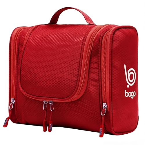 Bago Travel Toiletry Bag for Women and Men - Large Waterproof Hanging Large Toiletry Bag for Bathroom and Travel Bag for Toiletries Organizer - Makeup Bag (Red) - color: Red, size: Large
