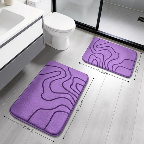 YIHOUSE Memory Foam Bathroom Rugs Sets 2 Piece - Extra Thick Ultra Soft Absorbent Bath Mat Set, Non-Slip Machine Washable Bath Rugs for Bathroom, Tub & Shower, Home Decor (32"x20"+24"x17", Purple) - color: Purple, size: 1'5" x 2'8" (17"x24"+20"x32")