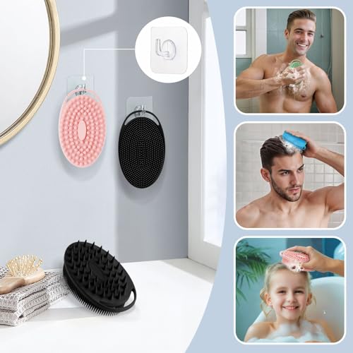 Soft Silicone Body Scrubber Set, 2PCS Dual-Side Silicone Loofah for Gentle Exfoliating and Scalp Massaging, Hygienic Shower Scrubber Shampoo Brush for Kids, Women, Sensitive Skin(Black+Pink) - color: Black+pink
