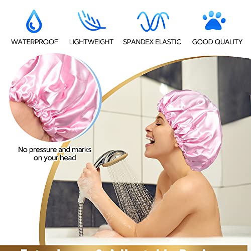 Shower Cap, Adjustable Shower Caps for Women, Extra Large Upgrade Double Waterproof Layers Hair Cap, Bath Caps Shower Hat Women Girls Adult Hair Protection Suitable for All Lengths and Thickness - color: Pink, size: X-Large