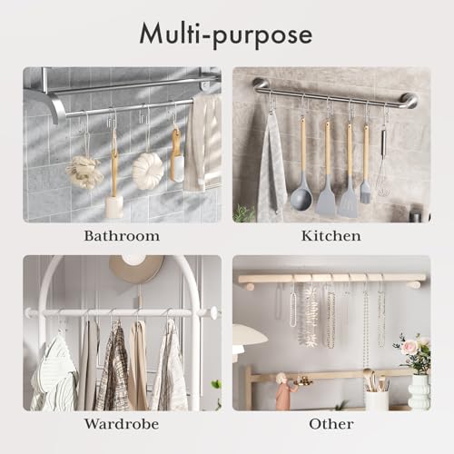 AmazerBath Shower Curtain Hooks, Space Sliver Shower Curtain Rings Rust Proof, Sturdy Double Shower Curtain Hooks Non-Slip Shower Hooks for Shower Curtain, Metal Shower Hooks Ring Bathroom 12Pcs - color: Space Sliver, style: Minimalist
