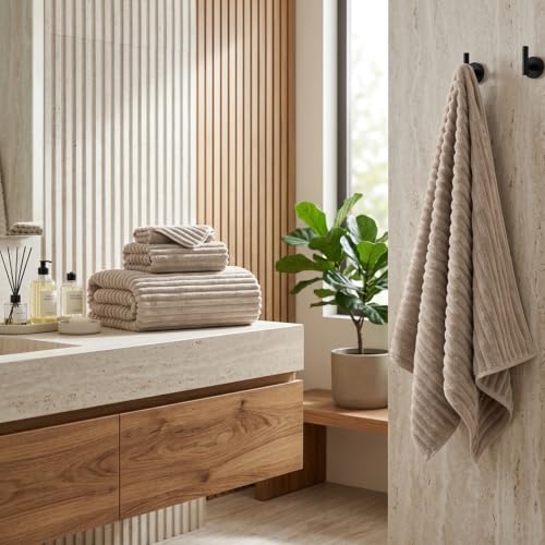 3 Piece Bath Towel Set, 40"x80"Microfibers Bath Sheets,Beige | 1Bath towels 1Hand towels 1Washcloths，Extra-large size，Big and Tall users，Quick dry，Highly Absorbent，Spa Gym - color: Beige, size: 3 Piece Towel Set