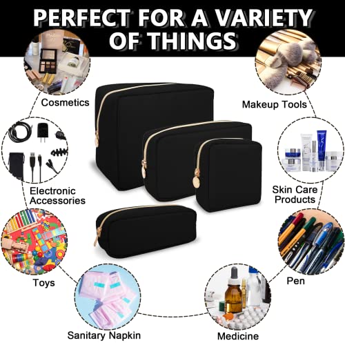 UIXIZQ Waterproof Small Makeup Pouch for Purse,Nylon Travel Toiletry Storage Pouch Cute Preppy Cosmetic Bag for Women Girl,Waterproof Makeup Organizer Skincare Bag Purse with Zipper(Small-Black) - color: Black, size: Small