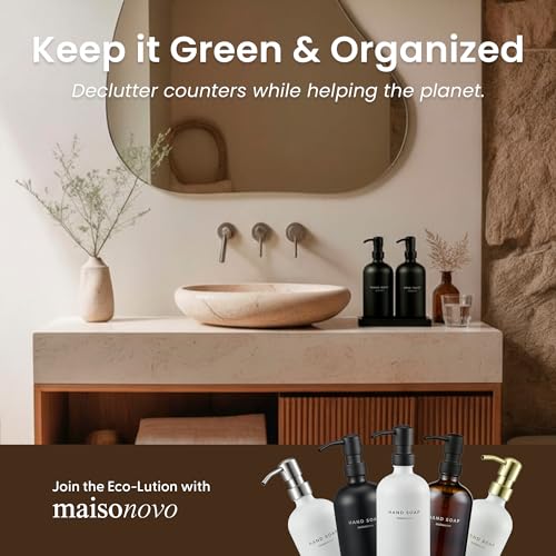 MaisoNovo Black Soap Dispenser Bathroom - Soap Dispenser Set with Black Soap Dispenser, Black Pumps & Ceramic Tray - color: Black Bottles/ Black Pumps/ Black Ceramic Tray