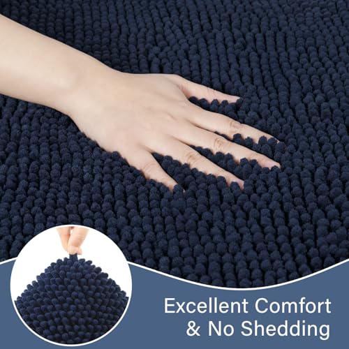 LOCHAS Bathroom Rugs Sets 2 Piece, Soft Non Slip Bath Mat Set, 20''x20'' U-Shaped Toilet Rug and 34''x21'' Navy Bath Rugs, Washable Absorbent Chenille Toilet Rug Set for Bathroom, Shower, Sink - color: Navy
