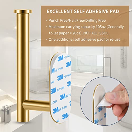 LAYUKI Toilet Paper Holder,Gold,Wall Mount, Upgraded Adhesive Toilet Roll Holder,no Drilling,Bathroom/Rv/Washroom,SUS 304 Stainless Steel,Rustproof (Gold, 1 Piece) - color: Gold, size: 1 Piece