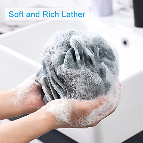 AmazerBath Loofah Sponge 75g/Piece, Exfoliating Bath Sponge Body Scrubber - Loofa Set of 4 Grey Blue-Pink-Grey-White (Large) - style: Pink-White