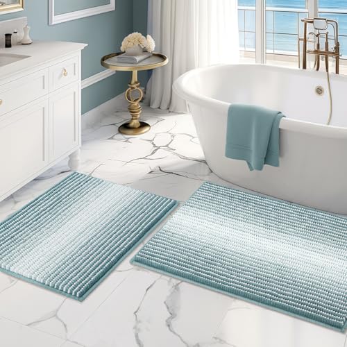 BSICPRO Bathroom Rugs and Mats Sets, 2 Piece Thick Absorbent Chenille Bath Mat Rug Set Non Slip, Soft Shaggy Bath Room Floor Mats for Bathroom, Machine Washable (Sea Green, 20" x 32" Plus 16" x 24") - color: Sea Green, size: 20" x 32" Plus 16" x 24"