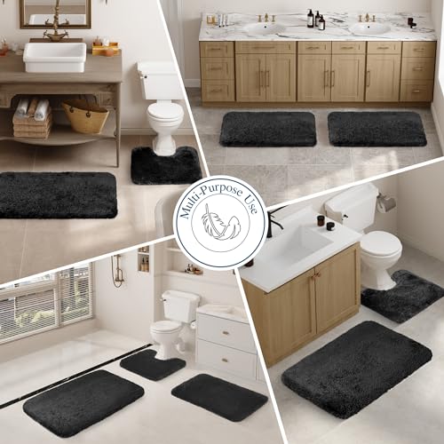 Walensee Bath Mat, High Pile Microfiber Bathroom Rug, Non-Slip, 16 x 24, Black - color: Black, size: 16" x 24"