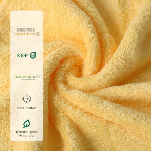 8-Piece Cotton Bath Towel Set with Hanging Loops for Bathroom, Yellow | Complete starter set for daily showers, sink-side use, small bathrooms, and guest baths, OEKO-TEX certified, easy care - color: A01: Yellow