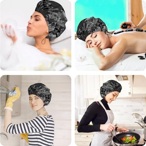 2 PCS Shower Cap Reusable Waterproof Double Layers Hair Caps Shower Bath Adjustable Elastic Hat for Women Girls Cute Aesthetic-Bat - color: AI1-Bat