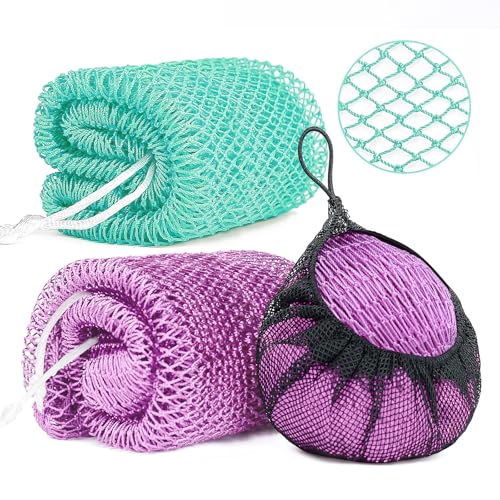 2 Pack African Net Sponge Exfoliating Body Scrubber Bath Sponge for Daily Use (Light Purple +Seafoam) - color: Light Purple +Seafoam