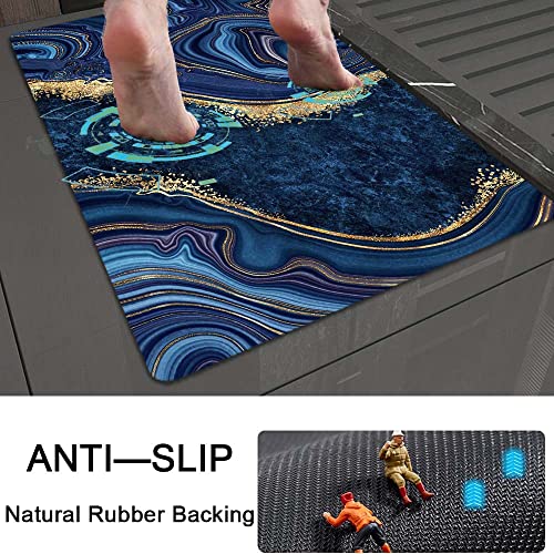 Bath Mat Rug,Dark Blue Gold Marble Non Slip Quick Dry Super Absorbent Thin Bathroom Rugs Fit Under Door-Easy to Clean Bathroom Floor Mats-Shower Rug for Shower Sink Bathtub(20" x 31"in) - color: Dark Blue Gold Marble, size: 1'8" X 2'8" (Rectangular)