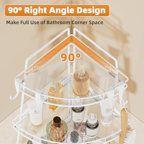 VITVITI 3 Tier Corner Bathroom Counter Organizer, Metal Bathroom Countertop Organizer Shelf Storage, Bath Room Sink Makeup Organizers for Vanity Skincare with Hooks, White - color: 3 Tier White