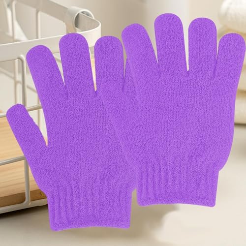 Exfoliating Glove 2PCS Use Quality Loofah Sponge Exfoliating Body Scrubber Deep Cleansing Removes Dead Skin for Both Women and Men (Purple Red) - color: A8-purple Red