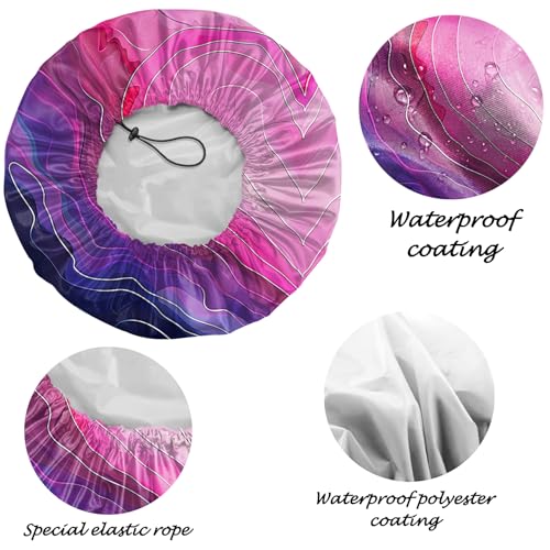 2 PCS Shower Cap Reusable Waterproof Adjustable Double Layer Elastic Dry Hair Bathing Caps Aesthetic Cute for Women Girls-Heart Flower - color: H-15-Heart Flower
