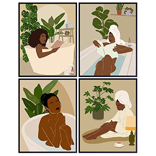 Woman Bathroom Wall Art & Decor - Bath Wall Decor - Powder room Decoration for Women - Mid-century modern Bathroom Picture, Luxury Minimalism Abstract art, Restroom Aesthetics Poster Set UNFRAMED 8x10