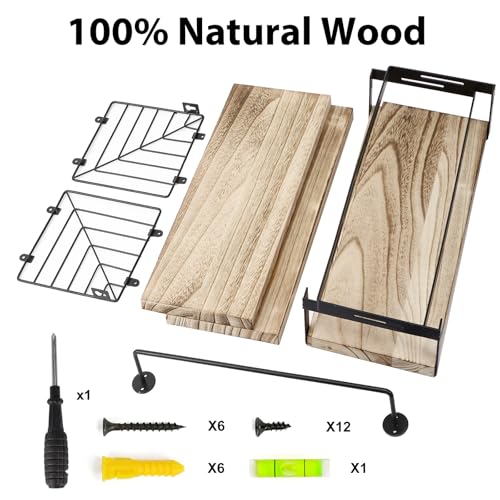 Fixwal Bathroom Shelves Over Toilet, Floating Shelves Wall Mounted with Metal Frame and Towel Bar for Bathroom, Kitchen, Bedroom, Living Room (3 Plus 1 Rustic Brown) - color: 1-rustic Brown