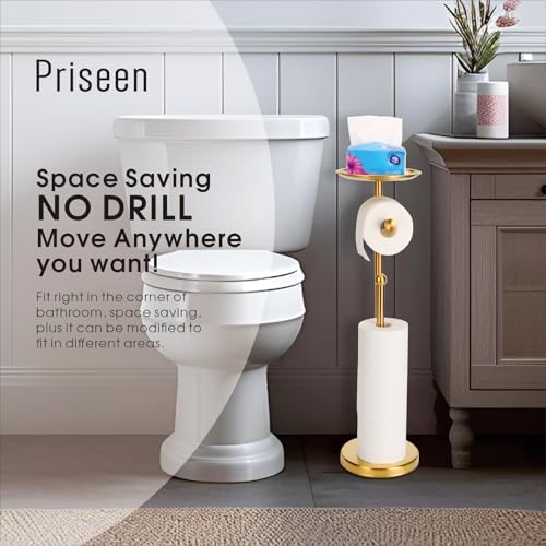 Toilet Paper Holder Stand with Phone Shelf, Gold TP Holder Freestanding, Holds 5 Rolls, Stainless Steel (Gold) - color: Gold