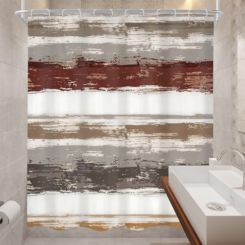 Abstract Brown 60Wx72H Shower Curtain Modern White Grey Striped Minimalist Geometric Simple Neutral Watercolor Oil Painting Bathroom Curtain Set Aesthetic Bath Bathroom Accessories Decor - size: 60"W x 72"L (Pack of 1)