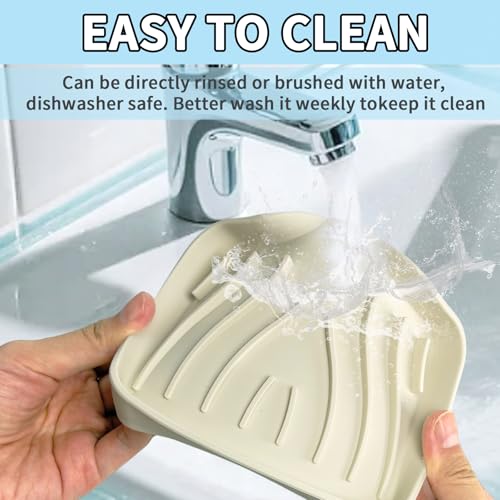2 Pack Silicone Soap Dish with Drain, Self Draining Bar Soap Holder for Shower, Silicone Dish Soap Tray, Bathroom and Kitchen Sink Organizer, Beige - color: Beige